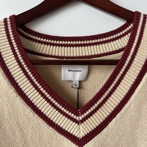 Reformation Sienna organic cotton V-Neck varsity Sweater